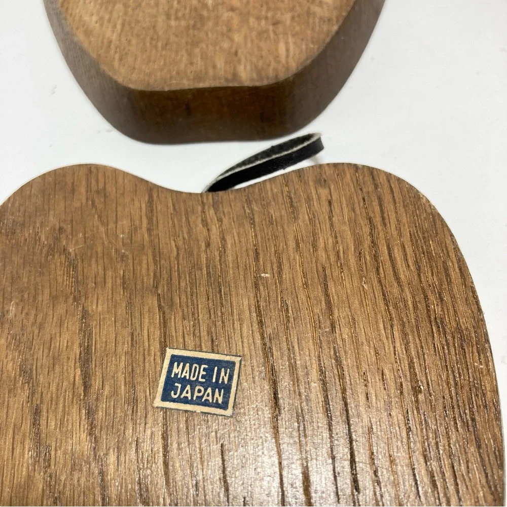 1960s Wood Apple Coaster Vintage Japan Sere Hand Carved Set of 4